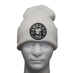 Carhartt Beanie White Shamrock 1889 Patch Knit‎ Cuffed Hat St Patricks Day